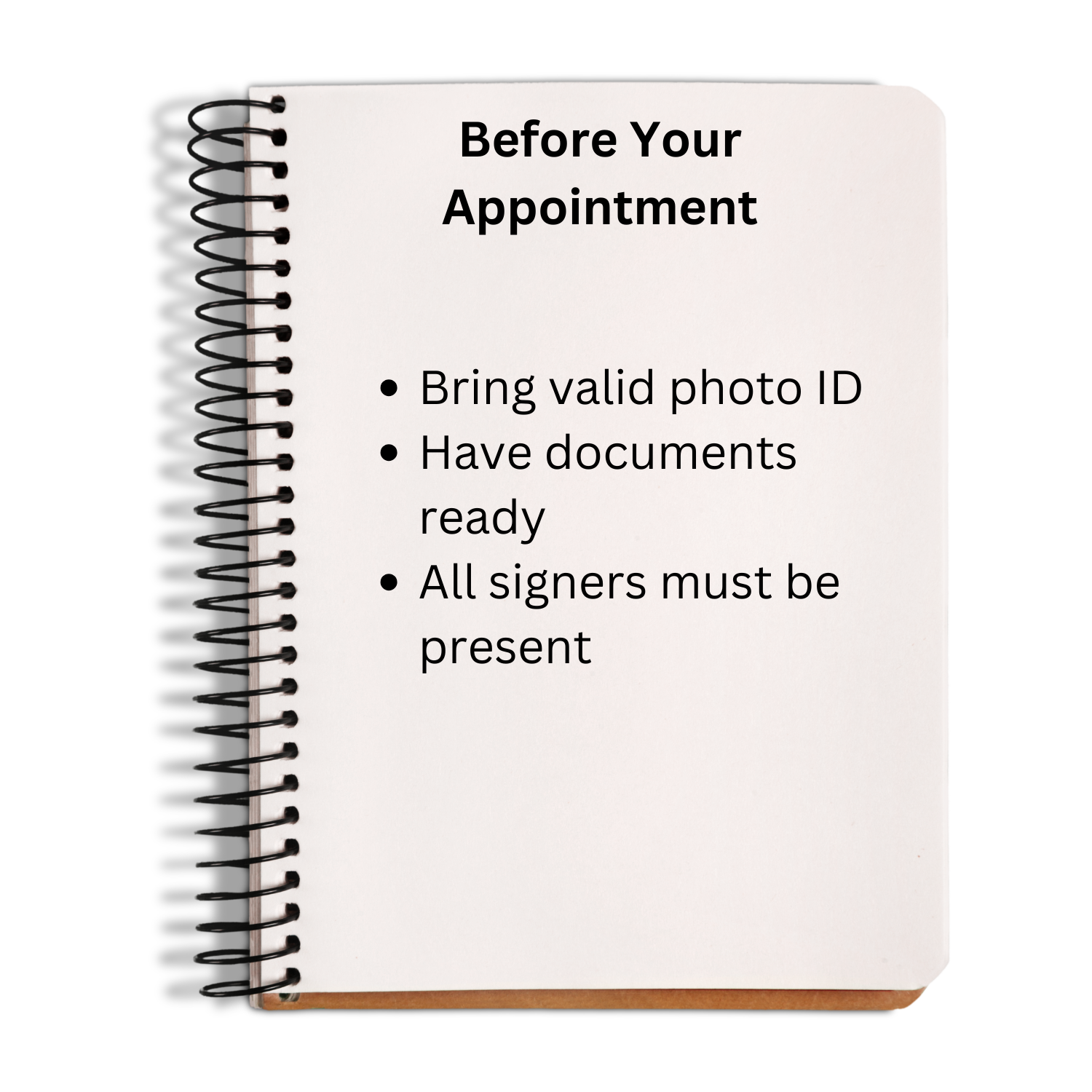 Notebook with appointment preparation instructions on a white background