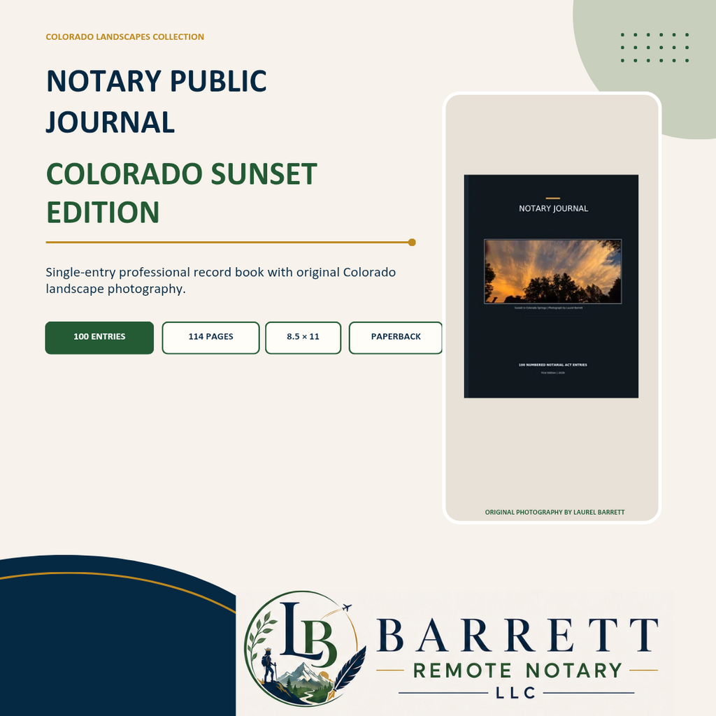 Colorado sunset notary journal details of what is included