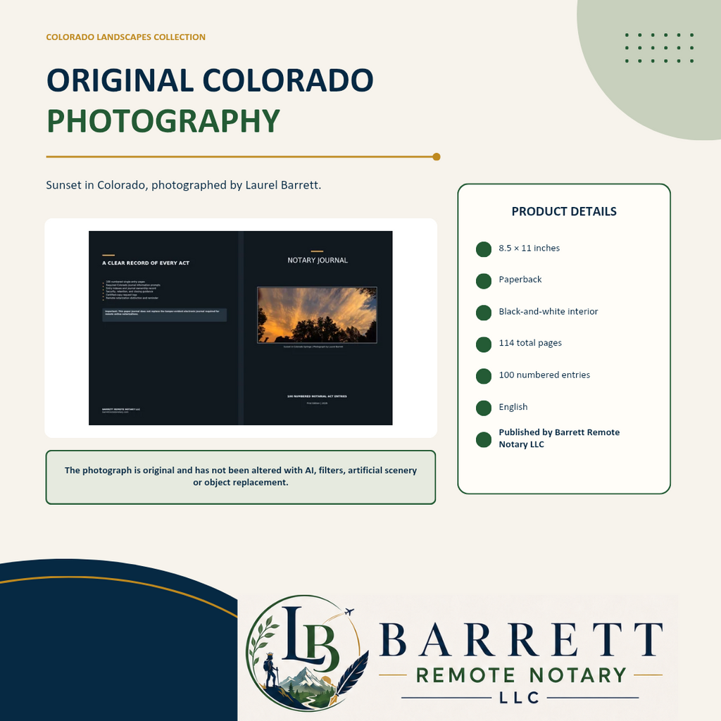 Original photography by Laurel Barrett Colorado sunset notary journal details