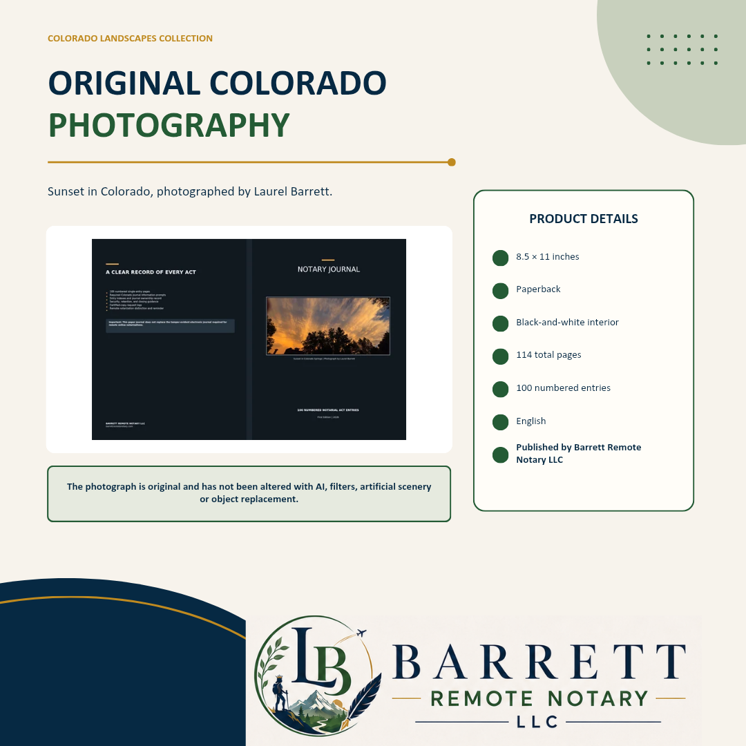 Original photography by Laurel Barrett Colorado sunset notary journal details