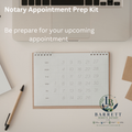 Notary Appointment Prep Kit with checklist, pen, folder, and sticky tabs for document signing preparation.