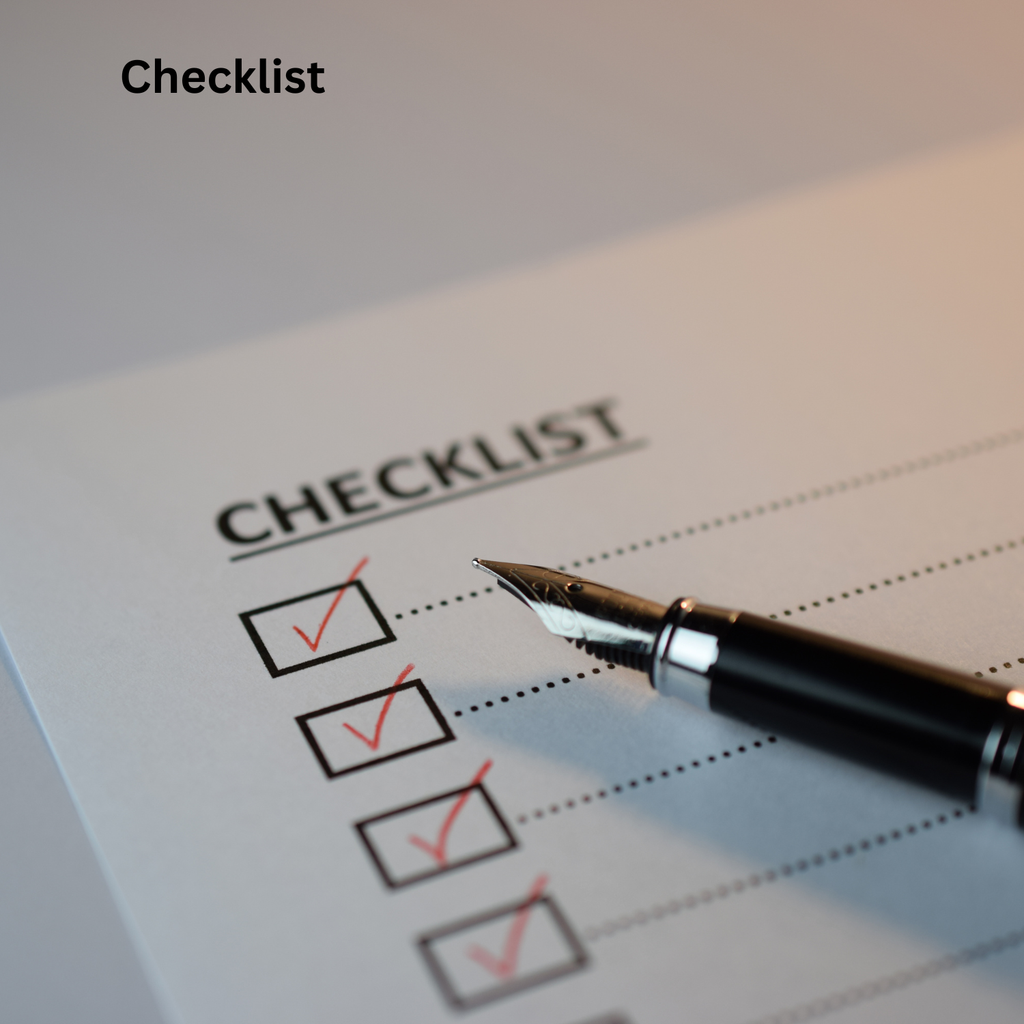 A close-up of the notary appointment checklist on a clipboard or desk. The checklist should look useful but not reveal every detail if you want to keep some of it exclusive to the product.
