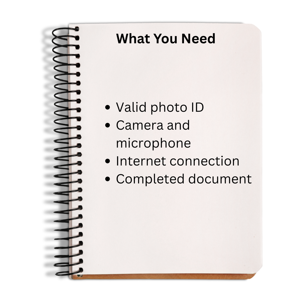 Notebook with a list of items needed on a white background