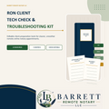 Remote online notary technology checklist showing device, browser, camera, microphone, identification, and internet checks.